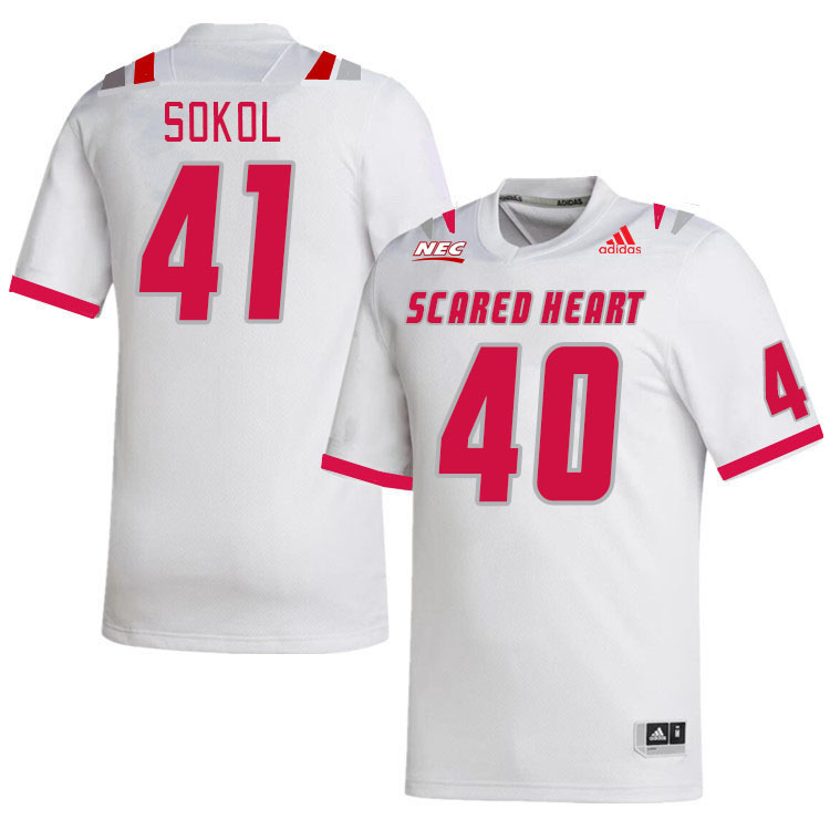 Men-Youth #41 Jake Sokol Scared Heart Pioneers 2023 College Football Jerseys Stitched-White